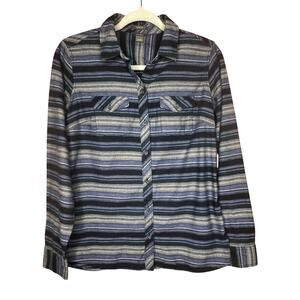 Womens Eddie Bauer Blue/Gray Striped Long Sleeve Shirt Button Up, Sz S, EUC